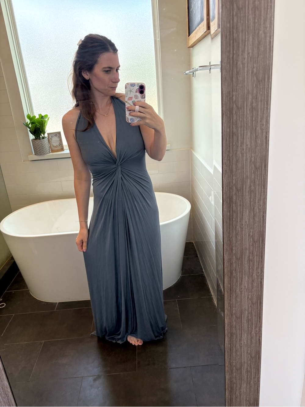 Michelle Jonas Charcoal Gray Halter Maxi Dress